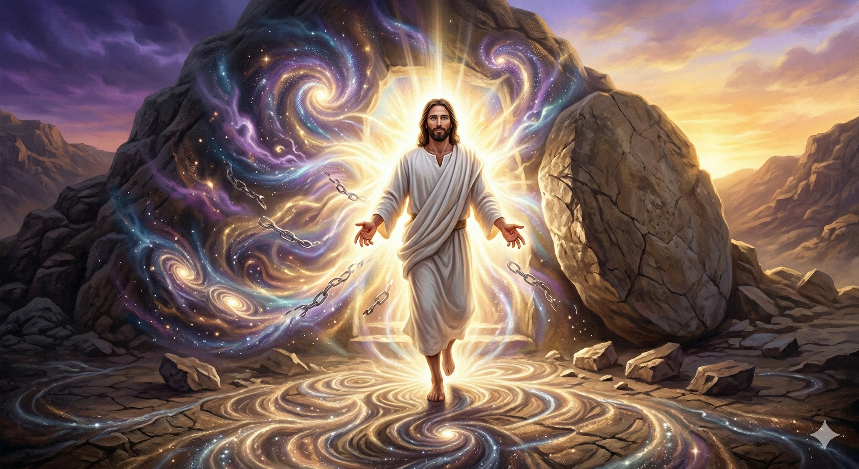 Artwork representing the empty tomb and the victory of Jesus Christ's resurrection.